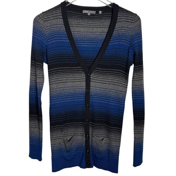Vince Cashmere Blend Long sleeve Striped cardigan Sweater womens size medium - Picture 1 of 7